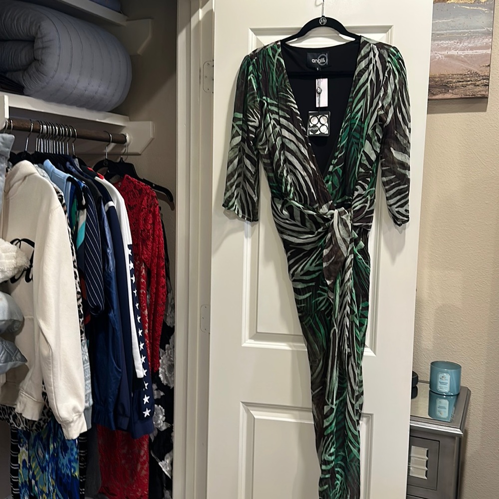 Palm print wrap dress